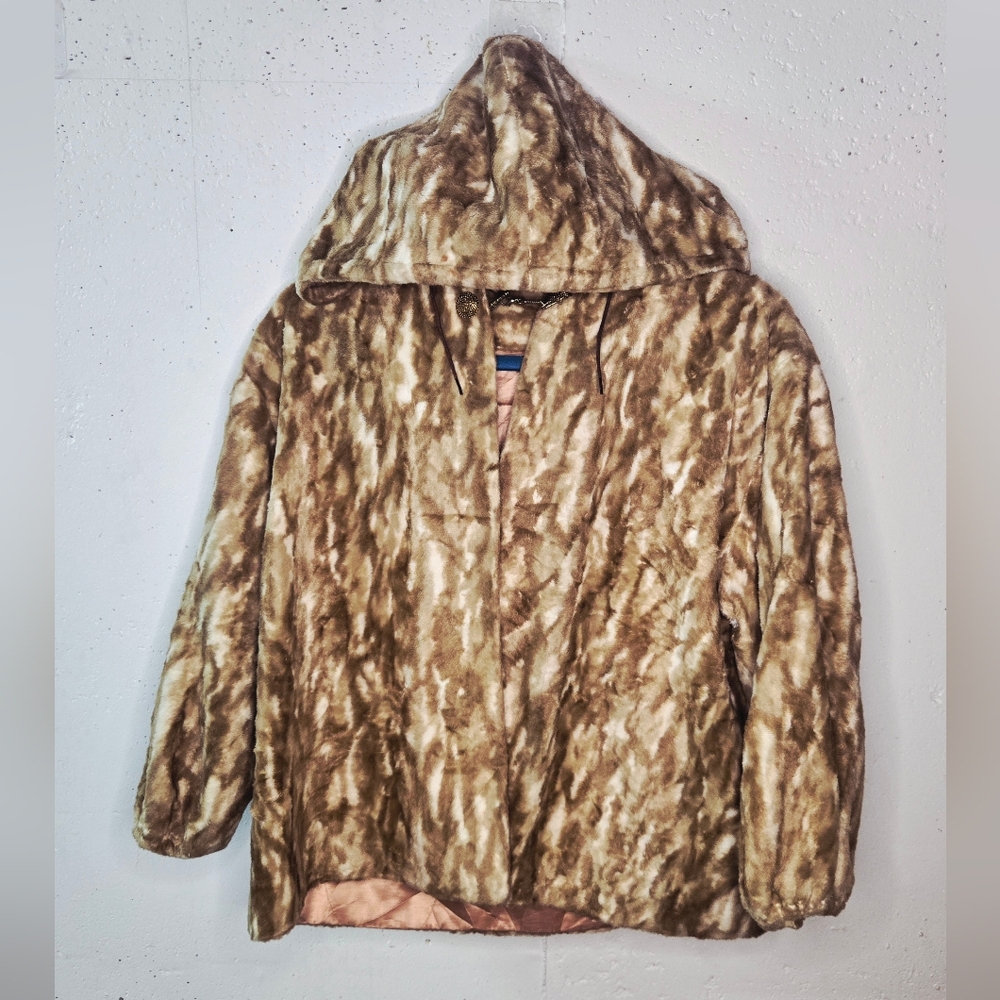 Brown Vintagr Faux Fur Hooded Jacket